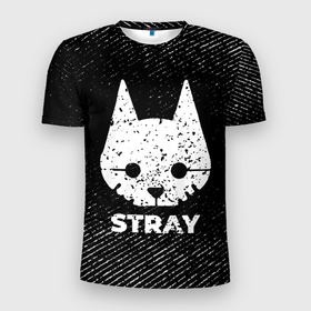 Мужская футболка 3D Slim с принтом Stray с потертостями на темном фоне в городе Новоалтайск, 100% полиэстер с улучшенными характеристиками | приталенный силуэт, круглая горловина, широкие плечи, сужается к линии бедра | 