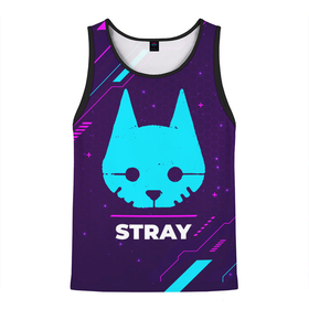 Мужская майка 3D с принтом Символ Stray в неоновых цветах на темном фоне в городе Новоалтайск, 100% полиэстер | круглая горловина, приталенный силуэт, длина до линии бедра. Пройма и горловина окантованы тонкой бейкой | 