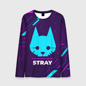 Мужской лонгслив 3D с принтом Символ Stray в неоновых цветах на темном фоне в городе Новоалтайск, 100% полиэстер | длинные рукава, круглый вырез горловины, полуприлегающий силуэт | 