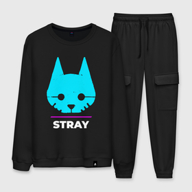 Мужской костюм хлопок с принтом Символ Stray в неоновых цветах в городе Новоалтайск, 100% хлопок | на свитшоте круглая горловина, мягкая резинка по низу. Брюки заужены к низу, на них два вида карманов: два “обычных” по бокам и два объемных, с клапанами, расположенные ниже линии бедра. Брюки с мягкой трикотажной резинкой на поясе и по низу штанин. В поясе для дополнительного комфорта — широкие завязки | 