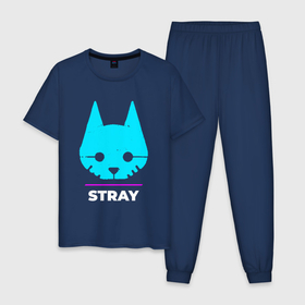 Мужская пижама хлопок с принтом Символ Stray в неоновых цветах в городе Новоалтайск, 100% хлопок | брюки и футболка прямого кроя, без карманов, на брюках мягкая резинка на поясе и по низу штанин
 | 