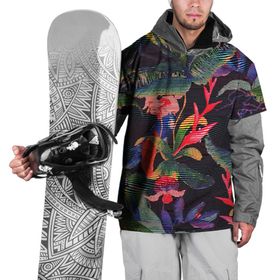 Накидка на куртку 3D с принтом Яркие цветы в летней ночи   паттерн , 100% полиэстер |  | flowers | neon | night | pattern | raster | summer | vanguard | авангард | лето | неон | ночь | паттерн | растр | цветы