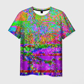 Мужская футболка 3D с принтом Пиксельный глитч арт паттерн в Белгороде, 100% полиэфир | прямой крой, круглый вырез горловины, длина до линии бедер | abstraction | art | glitch | neon | pattern | pixel | абстракция | арт | глитч | неон | паттерн | пиксель