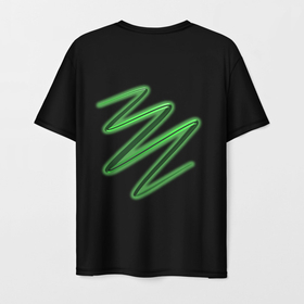 Мужская футболка 3D с принтом Неон: Японский иероглиф Удача в Екатеринбурге, 100% полиэфир | прямой крой, круглый вырез горловины, длина до линии бедер | зеленый | иероглиф | неон | светящийся | символ | удача | япония
