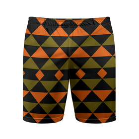 Мужские шорты спортивные с принтом Геометрический узор черно оранжевые фигуры в Новосибирске,  |  | геометрические фигуры | геометрический узор | оливковый | оранжевый | рыжий | треугольники