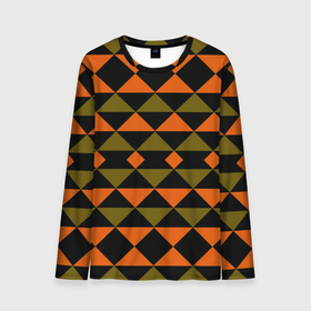 Мужской лонгслив 3D с принтом Геометрический узор черно оранжевые фигуры в Тюмени, 100% полиэстер | длинные рукава, круглый вырез горловины, полуприлегающий силуэт | геометрические фигуры | геометрический узор | оливковый | оранжевый | рыжий | треугольники