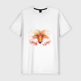Мужская футболка хлопок Slim с принтом Charming fox в Тюмени, 92% хлопок, 8% лайкра | приталенный силуэт, круглый вырез ворота, длина до линии бедра, короткий рукав | animal | color | watercolor | акварель | животное | рыжий лис | цветной