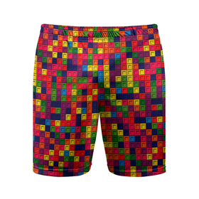 Мужские шорты спортивные с принтом Компьютерная мозаика в Курске,  |  | игра | компьютер | мозаика | пиксели | пиксель | пиксельная графика | тетрис