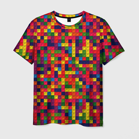 Мужская футболка 3D с принтом Компьютерная мозаика в Кировске, 100% полиэфир | прямой крой, круглый вырез горловины, длина до линии бедер | Тематика изображения на принте: игра | компьютер | мозаика | пиксели | пиксель | пиксельная графика | тетрис