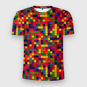 Мужская футболка 3D Slim с принтом Компьютерная мозаика в Кировске, 100% полиэстер с улучшенными характеристиками | приталенный силуэт, круглая горловина, широкие плечи, сужается к линии бедра | игра | компьютер | мозаика | пиксели | пиксель | пиксельная графика | тетрис