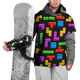 Накидка на куртку 3D с принтом Тетрис на чёрном фоне в Петрозаводске, 100% полиэстер |  | tetris | игра | игры | мозаика | паттерн | текстура | тетрис