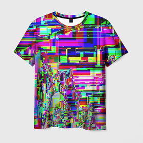 Мужская футболка 3D с принтом Яркий авангардный глитч , 100% полиэфир | прямой крой, круглый вырез горловины, длина до линии бедер | Тематика изображения на принте: abstraction | color | glitch | pixels | vanguard | абстракция | авангард | глитч | пиксели | цвет
