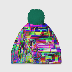 Шапка 3D c помпоном с принтом Яркий авангардный глитч в Кировске, 100% полиэстер | универсальный размер, печать по всей поверхности изделия | abstraction | color | glitch | pixels | vanguard | абстракция | авангард | глитч | пиксели | цвет