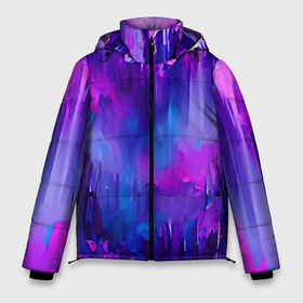 Мужская зимняя куртка 3D с принтом Purple splashes в Екатеринбурге, верх — 100% полиэстер; подкладка — 100% полиэстер; утеплитель — 100% полиэстер | длина ниже бедра, свободный силуэт Оверсайз. Есть воротник-стойка, отстегивающийся капюшон и ветрозащитная планка. 

Боковые карманы с листочкой на кнопках и внутренний карман на молнии. | abstraction | blue | bright | brush | multicoloured | paint | pink | purple | splashes | абстракция | арт | брызги | кисть | краска | рисунок | розовый | синий | темный | фиолетовый | яркий