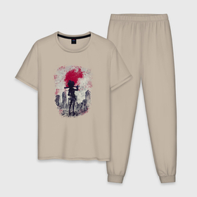 Мужская пижама хлопок с принтом Девочка с бейсбольной битой в Екатеринбурге, 100% хлопок | брюки и футболка прямого кроя, без карманов, на брюках мягкая резинка на поясе и по низу штанин
 | 