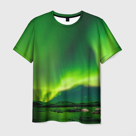 Мужская футболка 3D с принтом Абстрактное полярное сияние   Зелёный в Тюмени, 100% полиэфир | прямой крой, круглый вырез горловины, длина до линии бедер | abstraction | art | artwork | colorful | colors | dark | darkness | graphics | patterns | shining | sky | surrealism | sweethuman | sweethumen | абстракция | арт | графика | искусство | небо | разноцветный | сияние | сюрреализм | темнота | тьма | узоры | 