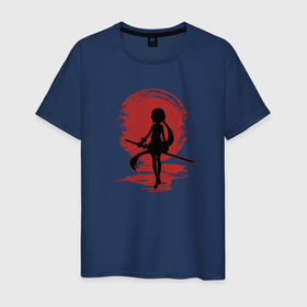 Мужская футболка хлопок с принтом Девочка самурай силуэт в Кировске, 100% хлопок | прямой крой, круглый вырез горловины, длина до линии бедер, слегка спущенное плечо. | 