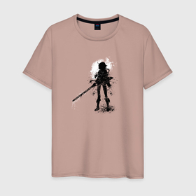Мужская футболка хлопок с принтом Аниме девочка самурай в Кировске, 100% хлопок | прямой крой, круглый вырез горловины, длина до линии бедер, слегка спущенное плечо. | 
