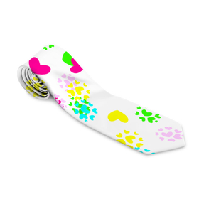 Галстук 3D с принтом Весна в сердцах на белом фоне в Тюмени, 100% полиэстер | Длина 148 см; Плотность 150-180 г/м2 | Тематика изображения на принте: белый | весна | желтый | зеленый | любовь | разноцветное | розовый | сердечки | сердца | сердце