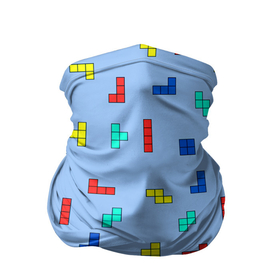 Бандана-труба 3D с принтом Тетрис на голубом фоне в Курске, 100% полиэстер, ткань с особыми свойствами — Activecool | плотность 150‒180 г/м2; хорошо тянется, но сохраняет форму | tetris | игра | мозаика | паттерн | текстура | тетрис