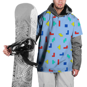 Накидка на куртку 3D с принтом Тетрис на голубом фоне в Петрозаводске, 100% полиэстер |  | tetris | игра | мозаика | паттерн | текстура | тетрис