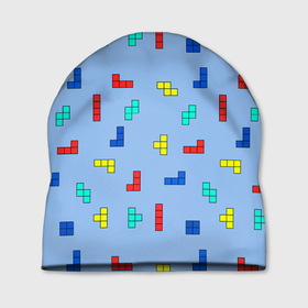 Шапка 3D с принтом Тетрис на голубом фоне в Курске, 100% полиэстер | универсальный размер, печать по всей поверхности изделия | tetris | игра | мозаика | паттерн | текстура | тетрис