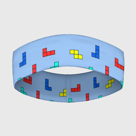 Повязка на голову 3D с принтом Тетрис на голубом фоне в Кировске,  |  | tetris | игра | мозаика | паттерн | текстура | тетрис