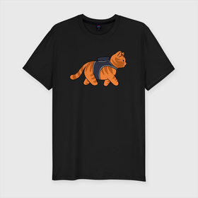 Мужская футболка хлопок Slim с принтом Минималистичны котик из stray , 92% хлопок, 8% лайкра | приталенный силуэт, круглый вырез ворота, длина до линии бедра, короткий рукав | cat | kitty | stray | кот | котенок | котик | кошка | минимализм | полосатый