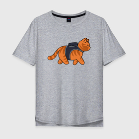 Мужская футболка хлопок Oversize с принтом Минималистичны котик из stray в Новосибирске, 100% хлопок | свободный крой, круглый ворот, “спинка” длиннее передней части | cat | kitty | stray | кот | котенок | котик | кошка | минимализм | полосатый