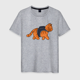 Мужская футболка хлопок с принтом Минималистичны котик из stray в Тюмени, 100% хлопок | прямой крой, круглый вырез горловины, длина до линии бедер, слегка спущенное плечо. | cat | kitty | stray | кот | котенок | котик | кошка | минимализм | полосатый