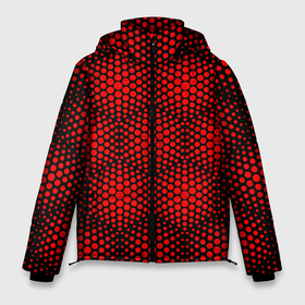 Мужская зимняя куртка 3D с принтом Красные неоновые соты в Санкт-Петербурге, верх — 100% полиэстер; подкладка — 100% полиэстер; утеплитель — 100% полиэстер | длина ниже бедра, свободный силуэт Оверсайз. Есть воротник-стойка, отстегивающийся капюшон и ветрозащитная планка. 

Боковые карманы с листочкой на кнопках и внутренний карман на молнии. | 3d | 3д | гексагон | неон | неоновые | сота | соты | шестигранники | ячейки