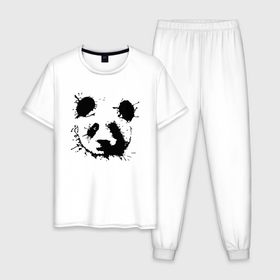 Мужская пижама хлопок с принтом Прикольный панда   клякса в Курске, 100% хлопок | брюки и футболка прямого кроя, без карманов, на брюках мягкая резинка на поясе и по низу штанин
 | blot | ears | muzzle | panda | клякса | панда | уши