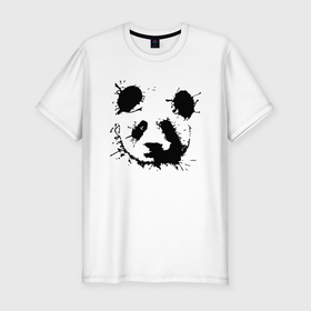 Мужская футболка хлопок Slim с принтом Прикольный панда   клякса в Курске, 92% хлопок, 8% лайкра | приталенный силуэт, круглый вырез ворота, длина до линии бедра, короткий рукав | blot | ears | muzzle | panda | клякса | панда | уши