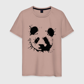 Мужская футболка хлопок с принтом Прикольный панда   клякса в Кировске, 100% хлопок | прямой крой, круглый вырез горловины, длина до линии бедер, слегка спущенное плечо. | blot | ears | muzzle | panda | клякса | панда | уши