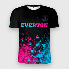 Мужская футболка 3D Slim с принтом Everton   neon gradient в Курске, 100% полиэстер с улучшенными характеристиками | приталенный силуэт, круглая горловина, широкие плечи, сужается к линии бедра | 