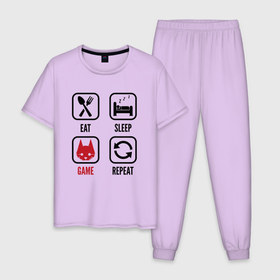 Мужская пижама хлопок с принтом Eat   Sleep   Stray   Repeat в Новосибирске, 100% хлопок | брюки и футболка прямого кроя, без карманов, на брюках мягкая резинка на поясе и по низу штанин
 | 