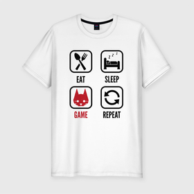 Мужская футболка хлопок Slim с принтом Eat   Sleep   Stray   Repeat в Новосибирске, 92% хлопок, 8% лайкра | приталенный силуэт, круглый вырез ворота, длина до линии бедра, короткий рукав | 