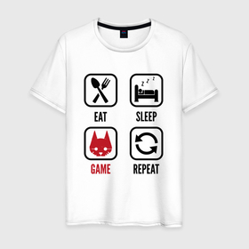 Мужская футболка хлопок с принтом Eat   Sleep   Stray   Repeat в Новосибирске, 100% хлопок | прямой крой, круглый вырез горловины, длина до линии бедер, слегка спущенное плечо. | 