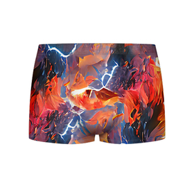 Мужские трусы 3D с принтом Fire thunder в Санкт-Петербурге, 50% хлопок, 50% полиэстер | классическая посадка, на поясе мягкая тканевая резинка | abstraction | art | blue | bright | fire | lightnings | multicoloured | red | thunder | абстракция | арт | буря | гром | красный | молния | огонь | пламя | разноцветный | синий | стихия | яркий