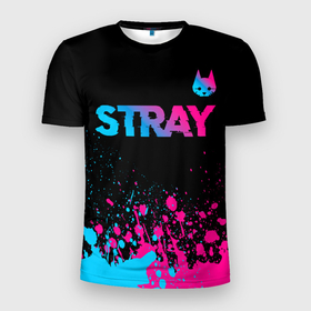 Мужская футболка 3D Slim с принтом Stray   neon gradient logo в Кировске, 100% полиэстер с улучшенными характеристиками | приталенный силуэт, круглая горловина, широкие плечи, сужается к линии бедра | 