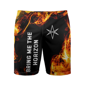 Мужские шорты спортивные с принтом Bring Me the Horizon и пылающий огонь в Екатеринбурге,  |  | 