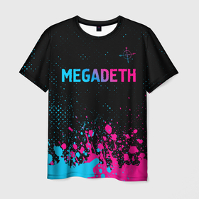 Мужская футболка 3D с принтом Megadeth   neon gradient , 100% полиэфир | прямой крой, круглый вырез горловины, длина до линии бедер | Тематика изображения на принте: 