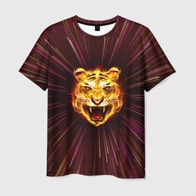 Мужская футболка 3D с принтом Stay Wild Tiger в Белгороде, 100% полиэфир | прямой крой, круглый вырез горловины, длина до линии бедер | Тематика изображения на принте: animals | cats wild | energy | flame | stay wild | tiger | wildlife | дикая | животные | кошка дикая | линии | пламя | полёт через вселенную | тигр | энергия