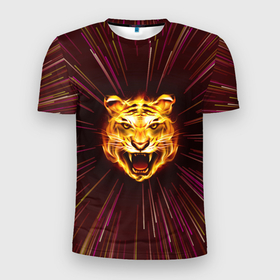 Мужская футболка 3D Slim с принтом Stay Wild Tiger в Белгороде, 100% полиэстер с улучшенными характеристиками | приталенный силуэт, круглая горловина, широкие плечи, сужается к линии бедра | animals | cats wild | energy | flame | stay wild | tiger | wildlife | дикая | животные | кошка дикая | линии | пламя | полёт через вселенную | тигр | энергия