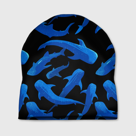 Шапка 3D с принтом Стая акул   паттерн в Санкт-Петербурге, 100% полиэстер | универсальный размер, печать по всей поверхности изделия | fin | ocean | pack | pattern | shark | tail | акула | океан | паттерн | плавник | стая | хвост