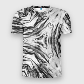 Мужская футболка 3D Slim с принтом Черно белый абстрактный узор Трио в Новосибирске, 100% полиэстер с улучшенными характеристиками | приталенный силуэт, круглая горловина, широкие плечи, сужается к линии бедра | абстрактный узор | ассиметрия | модный | серый | черно белый