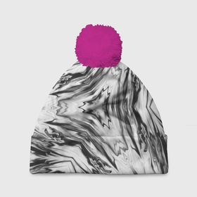 Шапка 3D c помпоном с принтом Черно белый абстрактный узор Трио в Курске, 100% полиэстер | универсальный размер, печать по всей поверхности изделия | абстрактный узор | ассиметрия | модный | серый | черно белый