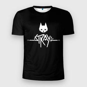 Мужская футболка 3D Slim с принтом Stray night cat в Петрозаводске, 100% полиэстер с улучшенными характеристиками | приталенный силуэт, круглая горловина, широкие плечи, сужается к линии бедра | cat | game | stray | инди игра