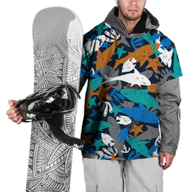 Накидка на куртку 3D с принтом Акула и другие обитатели океана в Кировске, 100% полиэстер |  | anchor | coral | fish | ocean | pattern | sea | shark | starfish | акула | коралл | море | морская звезда | океан | паттерн | рыба | якорь