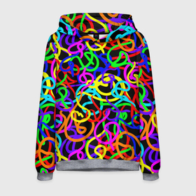 Мужская толстовка 3D с принтом Неоновый беспорядок в Курске, 100% полиэстер | двухслойный капюшон со шнурком для регулировки, мягкие манжеты на рукавах и по низу толстовки, спереди карман-кенгуру с мягким внутренним слоем. | gradient | neon | neon stripes | pop | rainbow | stripes | texture | абстрактный рисунок | абстракция | градиент | граффити | каракули | красочный узор | линии | неоновый принт | орнамент | полосы | поп | радужный